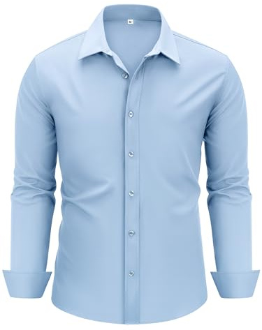 Autsel Camisa para Hombre Manga Larga Slim Fit Camisa de Vestir Elegante | Casual, Botón Abajo, Lisa, Oficina, Trabajo, Negocios, Boda, Fiesta, Transpirable, Primavera, Verano, Clothing