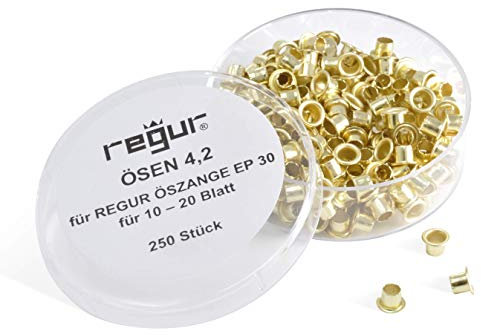 REGUR Ösen 4,2mm für EP 30 Stanz- und Ösenzange, 250 Stück für 10 - 20 Blatt für Verträge, zum Präsentieren, Reparieren, Basteln, Verzieren.
