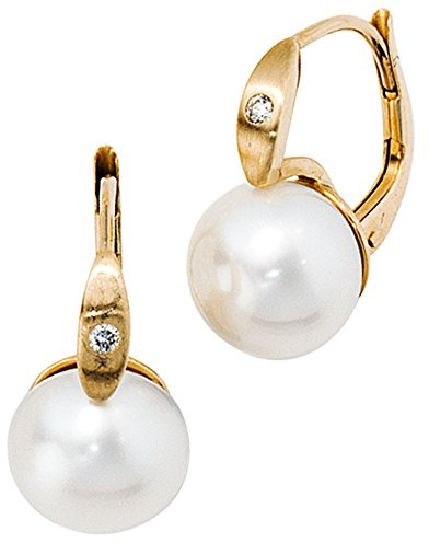 Jobo Damen-Ohrhänger aus 14 Karat 585 Gold mit Perlen und 2 Diamanten