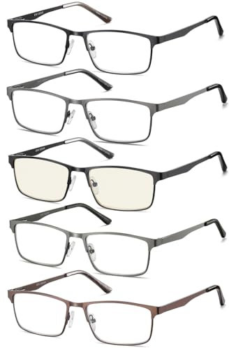 Amcedar 5-pack occhiali da lettura Uomo Cornice Rettangolare Stile Acciaio Inossidabile Materiale Metallo Primavera Cerniere Compresi Computer Occhiali da Lettura +3.00