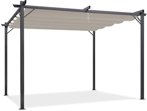 idmarket – Pergola Dach einziehbar taupe 3 x 4 m Pavillon 4 Füße