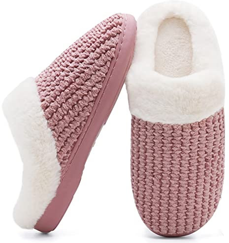 Ladies House Slippers Memory Foam Slippers for Women Comfortable Warm Cosy Non Slip Indoor Outdoor Home Slippers (Pink.HSTï¼Œ5/6 UK