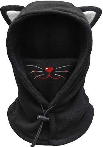 BLUEMARS Kids Winter Hat Balaclava, Fleece Cold-Weather Hood for Boys & Girls School and Outdoor Snow Play,Cat,M