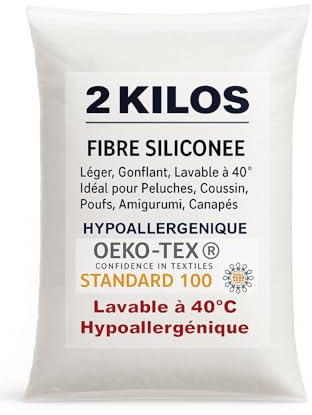 2 Kilos de Ouate de Rembourrage Polyester Siliconée Gonflante, Sac de 2 Kg pour Le garnissage de Coussins, Peluches, Oeko-TEX® Standard 100