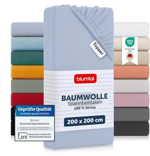 Blumtal Sabana Bajera 200x200 Algodon Jersey - sabanas bajeras de 100% Algodon - sujeta sabanas bajeras certificada Oeko-Tex - Bajera Cama 200x200 cm - elástica Bajera Sabana 200x200 - Color Celeste