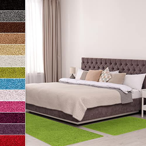 Floordirekt Shaggy-Bettumrandung Barcelona - 3-teilig - Shaggy-Kräusel-Optik - Hochflor Bettvorleger in vielen Farben (B: 67 cm | L: 1 x 330 cm + 2 x 130 cm, Grün)