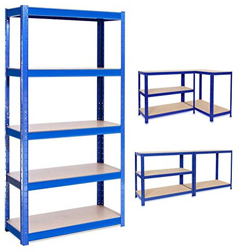 AUTOFU Garagenregal, Höhe 170cm, 5-stöckiges Regal, Schraubenlose Montage, Schweres Lagerregal, Garagenregal Blau Laden Kapazität von 175kg/ stöckiges