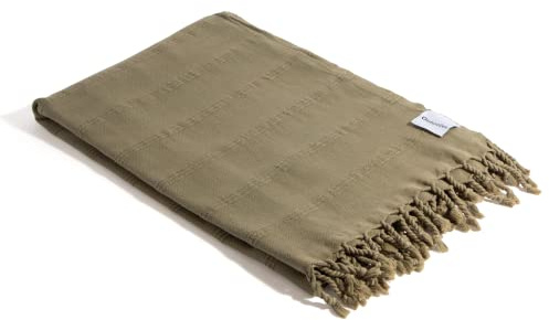 InfuseZen Stonewashed Turkish Bath & Beach Towel –100% Organic Turkish Cotton - Soft, Lightweight, Absorbent - Quick Dry, Sand Free - Swim, Pool, Shower, Travel - Peshtemal, Hammam Spa Towel - Khaki