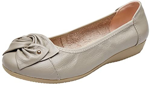 rismart Mujer Cuero Ballet Plano Poner Bailarina Pumps Trabajo Zapato con Arco Gris,39