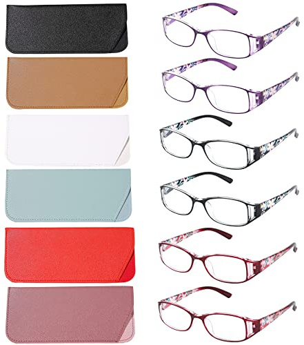 WALMXX 6 pairs Reading Glasses, Women Fashion and elegant anti-blue light HD resin old Reading Glasses (2 red 2 black 2 purple, 2.5, multiplier_x)
