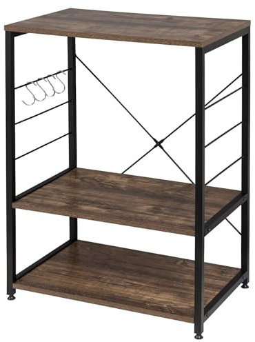 WOLTU Estantería de Cocina de Microondas de Madera y Acero con 3 Estantes 60 x 40 x 82 cm, Marrón Rústico