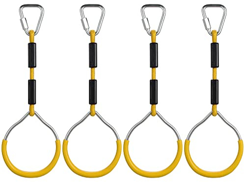 PELLOR Kids Monkey Bars, Kids Gymnastic Rings, Multifunctional Gym Rings, Backyard Playground Play Sets for Obstacle Ring, Trapeze Bar, Monkey Bars Climbing Frame, Climbing Ring Training (Yellow)