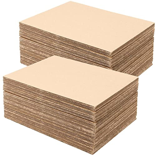 JAPCHET 200 Pack 6 x 4 Inch Brown Corrugated Cardboard Sheets, 1/8 Inch Thick Flat Corrugated Cardboard Rectangles Packing Kraft Cardboard, Square Inserts Thick Chip Board Bulk for Crafts, DIY