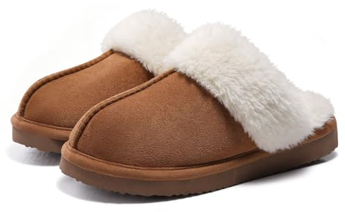 Beslip Pantuflas mullidas de espuma viscoelástica para mujer, zapatos de invierno para interiores y exteriores, marrón, 42/42.5 EU
