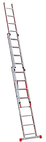 HOMEMASTER® 3 Section Extension Ladder | 150kg Load Capacity | Anti-slip Rungs, Auto-Locking Clips | Lightweight Aluminium Ladders | 4.60m