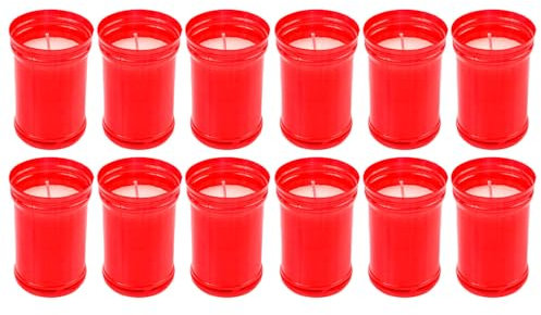 Acan Tradineur - Pack de 12 velones litúrgicos, Velas de Santo de parafina y Cera Vegetal, decoración de Iglesias, cementerios, tumbas (Rojo, 9 x 6 cm)