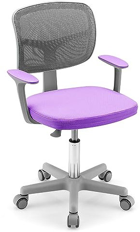 COSTWAY Kids Computer Desk Chair, Ergonomic Children Task Study Chairs with Lumbar Support, Adjustable and Swivel Mesh Chair for School Home Office (without Footrest, Light Purple, 54 x 54 x 80-92cm)