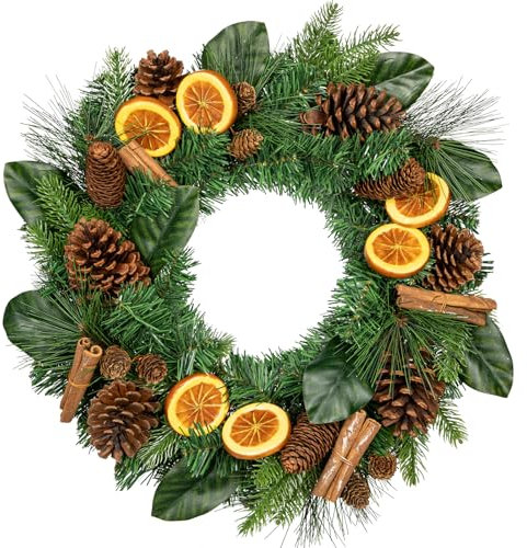 20 Zoll/50 cm Weihnachtskranz Türkranz mit Zitrusfrüchte, Zimt für Haustür, Hauswandbehang oder Christbaumschmuck Türschild Deko Türdeko Weihnachtsdekoration, Halloween, Thanksgiving-Kranz-Ideen