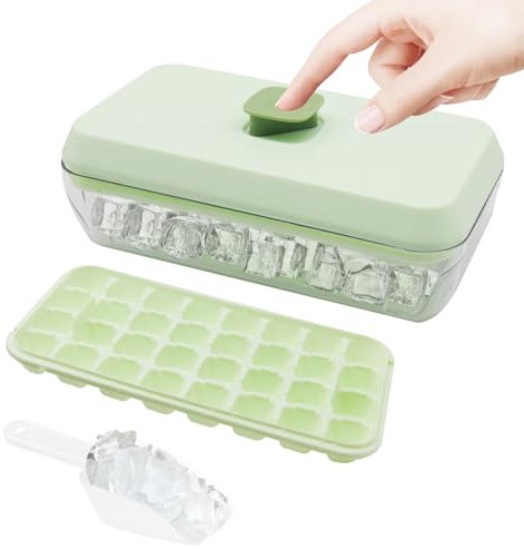 Cubitera con recipiente, cubitera para congelador con tapa y recipiente y pala, molde para cubitos de hielo DIY, cubitera de empuje, para cerveza, cócteles, zumos, bebidas, café