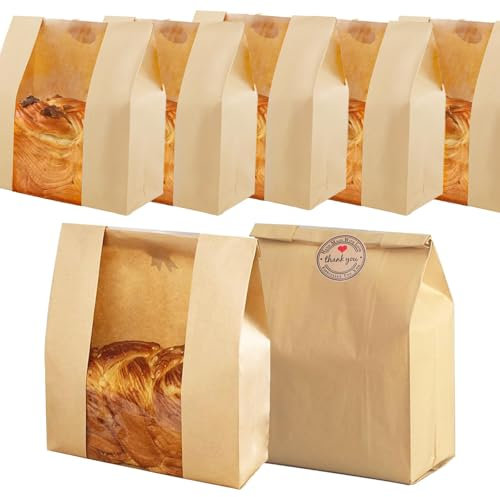 35 Stück Grand Sac à Pain Conservation en Papier,sachet kraft fenêtre,sachet kraft alimentaire,Sachets Kraft parfaits pour les Sandwich, gâteau, bonbons fruit Pochette Cadeau(32,5 x 21,6 x 10,2 cm)