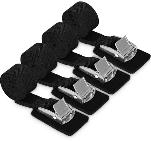 LEAZZLE 4 Piezas 100cm x 25mm Cinchas de Amarre Pequeñas, Correa de Amarre de Ajustables, Acolchada, Cincha de Amarre Negro, para Bicicleta, Coche, Moto, Portabicicletas, Equipaje, Resistente a 200 KG