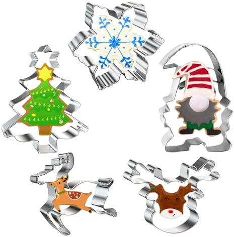 5 Pezzi Formine Biscotti Natale, Stampini Biscotti Natale, Tagliabiscotti Natale, Stampi Biscotti Natalizie Acciaio Inox, Cookie Cutters, per Decorazioni in Fondente Biscotti Pasticceria