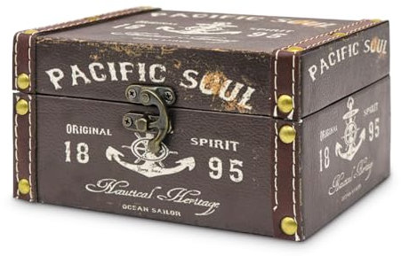 Forbabe Coffre au trésor en bois, 16 x 12,5 x 9 cm, style vintage, recouvert de cuir élégant, pour enfants, cadeau, coffre au trésor, mariage, pour rangement, décoration