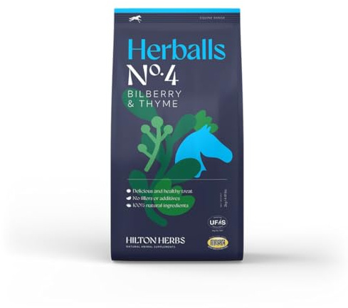 Hilton Herballs No. 4 Bilberry & Thyme All-Natural Horse Treats. Tasty Treats or Rewards for Horses and Ponies. No Additives, Fillers or Molasses. 100% Natural Ingredients. 2kg Bag. Made in UK.