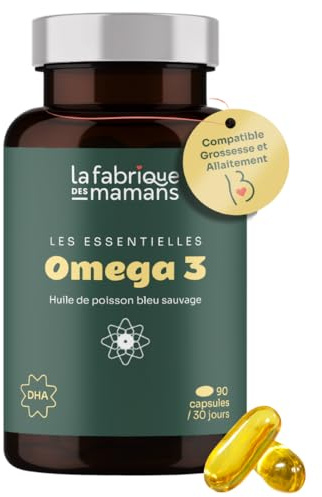 Omega 3 Grossesse & Allaitement – Huile de Poisson Purifiée EPAX – Haute Dose DHA pour Développement Cerveau et Yeux Bébé – 90 Capsules (1 mois) – La Fabrique des Mamans