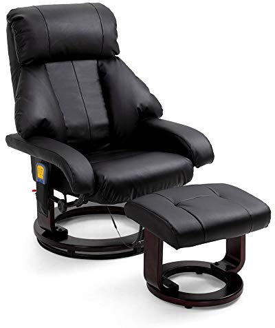 Mingone Massagesessel mit Hocker Fernsehsessel mit Heizfunktion Verstellbar TV Sessel 360° Drehbar Polstersessel Elektrisch Relaxliege mit 8 Massagepunkte Wohn- und Schlafzimmer Kino, Schwarz