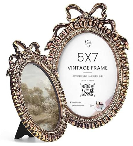 97 Decor 5x7 Oval Picture Frame - Vintage 5x7 Picture Frame Gold, Rustic 5 x 7 Gold Frames, 5 By 7 Ornate Photo Frames For Tabletop And Wall Hanging