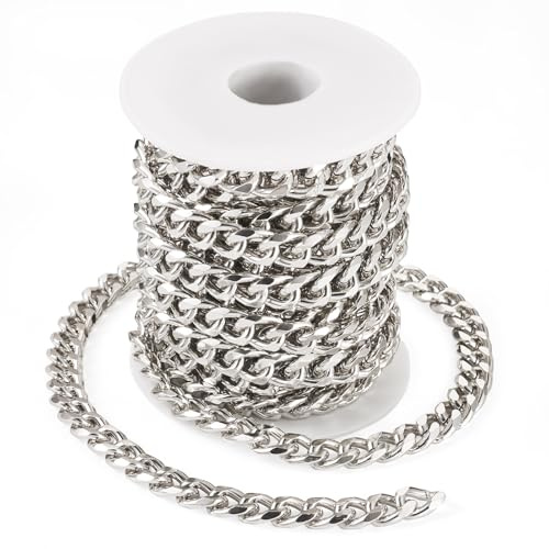 PandaHall Catena barbazzale in alluminio da 5 m, color platino, non saldata, intrecciata, con bobina, per braccialetti punk, collane e gioielli