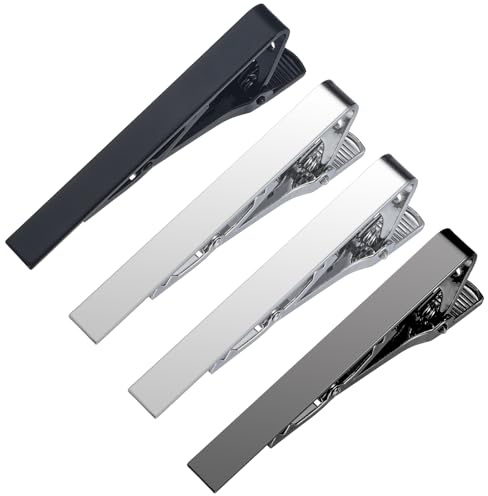 4 Pcs Tie Bar Clip Skinny Tie Clip Set for Men Necktie Clips Pins Suitable Regular Ties Wedding Anniversary Business Mens Father Male Friend Festival Gift Black Silver 2.17 × 0.24 × 0.75 Inches