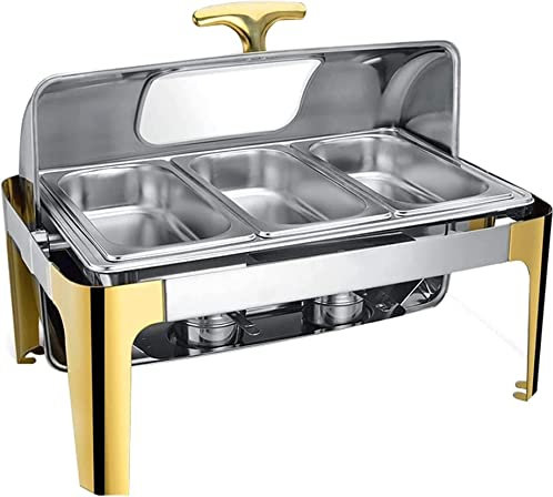 JKJZSALJ Scaldavivande,Chafing Dish Chafing Dish in Acciaio Inox con Coperchio per Feste,Scaldavivande Commerciale da 9 Litri per Buffet,con 3 Tipi di Vassoio Riscaldante,C