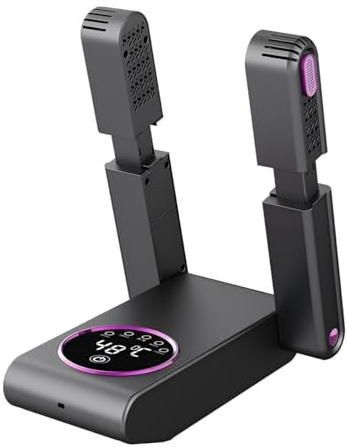Asciugatore 2 in 1 Stivali e Guanti - Tecnologia tedesca ad aria calda | Supporto regolabile 180°, ugelli flessibili | Timer e modalità Eco | Per stivali da lavoro, scarpe sportive e da sci (Nero)
