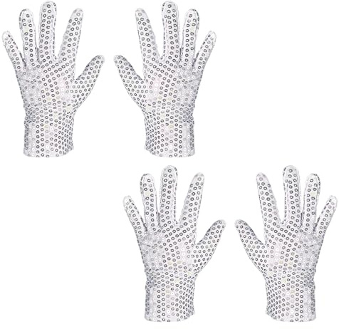 2 Paires Gants à Paillettes, déguisement des années 80 ou 90 et fête rave, Halloween, Cosplay ou punk, King of Pop Gants de Danse à Paillettes Mascarade Classique Jazz Courts, pour enfants, adultes