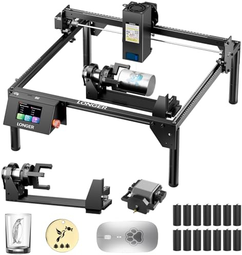 LONGER RAY5 Bundle Laser Engraver, 20W Laser Cutter with Air Assist and 3-in-1 Rotary Kit, Desktop Laser Cutter and Engraving Machine for Wood, Acrylic and Leather, DIY Craft and Gift Making