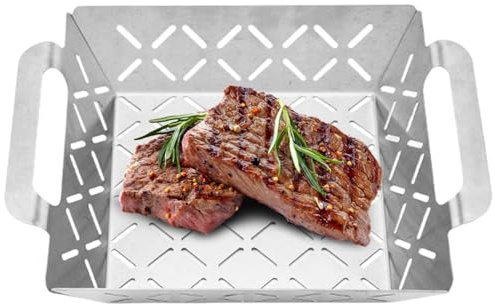 Grillkorg - Perforerad BBQ-Grillkorg | Tillbehör I Rostfritt Stål För Grillning Av Kött Grönsaker Räkor Uteplats Camping