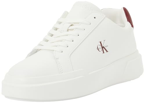 Calvin Klein Sneaker con Suela Cupsole Mujer Chunky Laceup de Piel, Blanco (Bright White/Rhubarb), 38