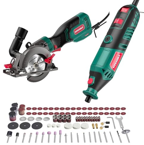 HYCHIKA 180W Variable Speed Rotary Tool 173pcs Accessories Kit,6.2A Mini Circular Saw with 3 Blades,2-Tool Power Tool Set Combo Kit