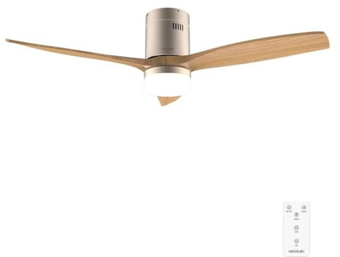 Cecotec Ventilador de Techo con Luz y Mando a Distancia de 52 EnergySilence Aero 5600 Classic Gold&LightWood. Motor DC 40W, 3 Aspas, Luz LED, Temporizador, 6 Velocidades, Modo Winter/Summer