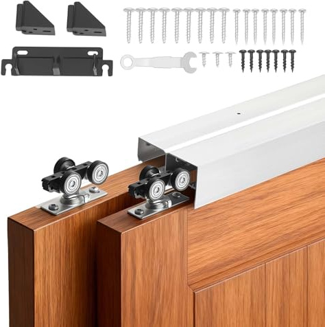 VEVOR Bypass Sliding Door Hardware Kit, 4 ft Aluminum Alloy Dual-Track Bypass Door Hardware, Smooth and Quiet Sliding, Easy to Install, for 1 to 1 3/4 Thickness 24 Width 2 Door System, for Closet