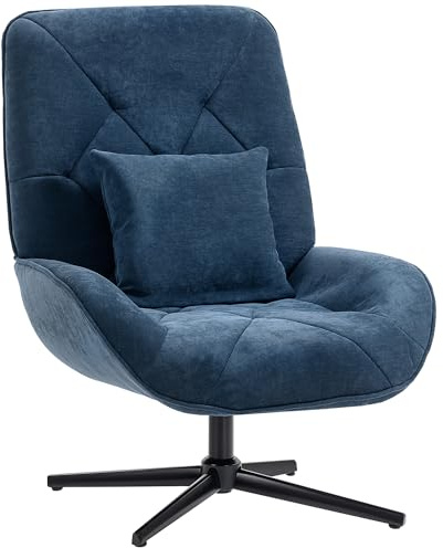 HOMCOM Swivel Accent Chair Chenille Armchair Lumbar Pillow Dark Blue