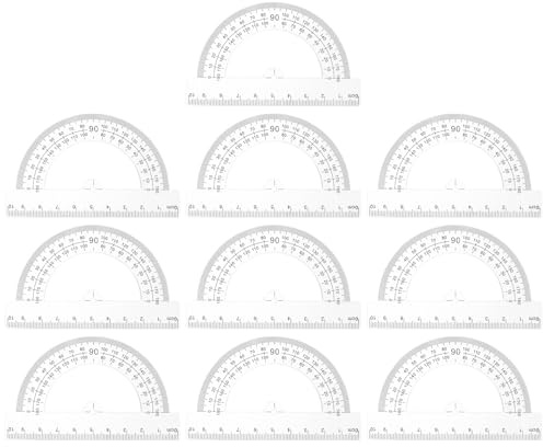 HOODANCOS 10pcs Mini Half Circle Protractors, Portable Plastic Measuring Tools for Students, Drafting and Geometry, Compact Stationery for School and Office Use