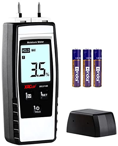 Humidimètre numérique portable avec rétroéclairage pour le bois, le bois de chauffage, le mortier de ciment, les fuites Gris