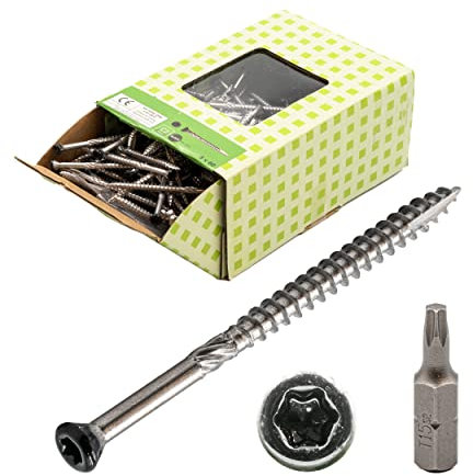 Mark Terrassenschrauben 4x45, Edelstahl C2, Schwarz Kopf 200 St. + BIT, Fassadenschraube