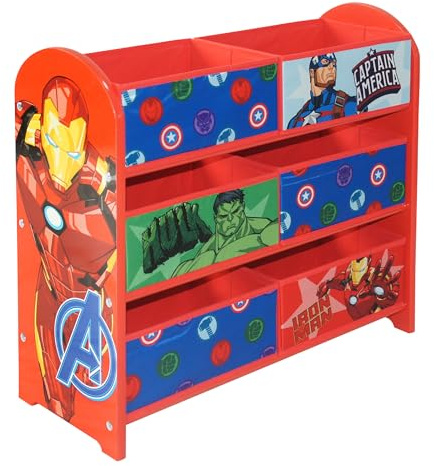 Disney Marvel Avengers Toy Storage Unit: 6-Box Organizer for Bedroom - Made from Engineered Wood/Fabric/Metal - Easy Assembly and Clean Up