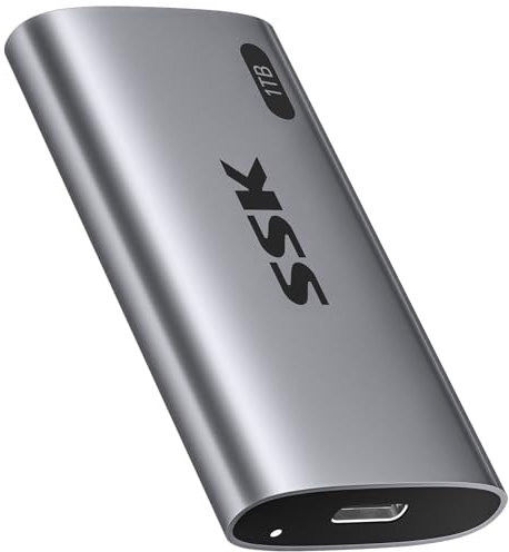 SSK 1TB Externe SSD Festplatte, Portable SSD bis zu 550 MB/s Schnelle External SSD USB 3.2 Gen2 USB C SSD für iPhone 15/Pro, Windows, Mac, Android Mit LED-Licht, Trim, SMART Unterstützt