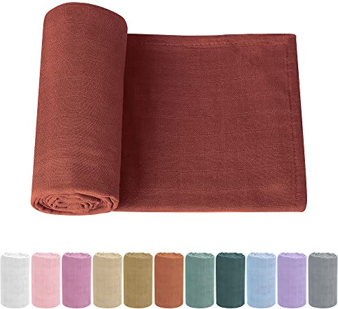 Knirose Pucktuch Baby Musselin Babydecke Swaddle 120x120cm Puckdecke Mulltücher, Bambus Baumwolle Baby Pucktücher Decke für Neugeborene Junge und Mädchen (Ziegelrot)
