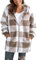 ABINGOO Damen Teddy Fleece Mantel Kariert Warm Winterjacke Kapuzenjacke Flauschig Plüschjacke Reißverschluss Sweatshirt mit Kapuze und Taschen(Beige,L)